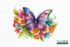 Rainbow Butterfly and Flowers PNG Clipart Product Image 1