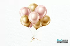 Gold Chrome and Pink Balloons PNG Clipart Product Image 1