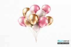 Gold Chrome and Pink Balloons PNG Clipart Product Image 1