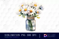 Watercolor Daisy Flower in Glass Vase Clipart Image Product Image 1