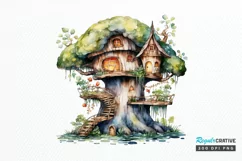 Fairy Tree House Watercolor PNG Clipart Product Image 1