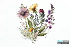 Watercolor Spring Flowers Background png clipart Product Image 1
