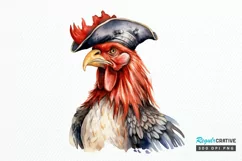 Rooster Pirate Watercolor Sublimation PNG Clipart Product Image 1