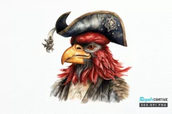 Rooster Pirate Watercolor Sublimation PNG Clipart Product Image 1
