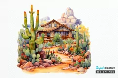 Cactus House Watercolor Sublimation PNG Clipart Product Image 1
