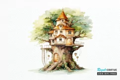 Fairy Tree House Watercolor PNG Clipart Product Image 1