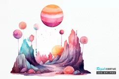 Watercolor Candy Planet Landscape PNG Clipart Product Image 1