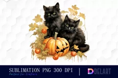Watercolor Halloween Black Cat PNG Clipart Product Image 1