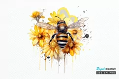 Bee and Flowers Watercolor PNG Clipart Product Image 1
