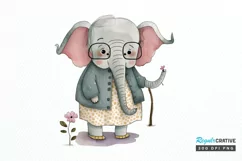 Watercolor Cute Elephant Grandma png clipart Product Image 1