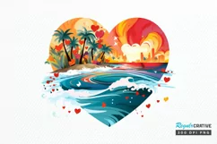 Retro Beach Heart Watercolor PNG Clipart Product Image 1