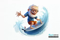 Funny Grandpa Surfing PNG Clipart Product Image 1