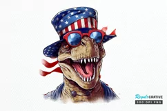 Funny 4th of July T-rex Sublimation PNG Clipart Product Image 1
