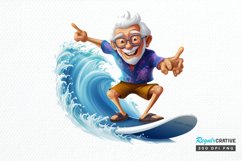 Funny Grandpa Surfing PNG Clipart Product Image 1