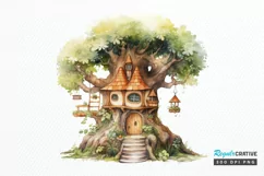 Fairy Tree House Watercolor PNG Clipart Product Image 1