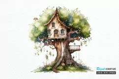 Fairy Tree House Watercolor PNG Clipart Product Image 1