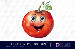 Watercolor Cute Tomato Happy Face PNG Clipart Product Image 1
