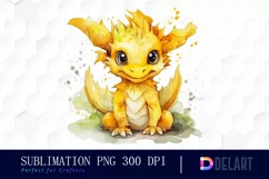 Watercolor Cute Yellow Baby Dragon Clipart Design Product Image 1