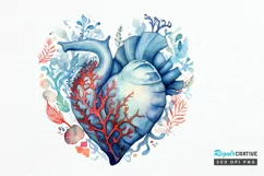 Ocean Heart Watercolor Sublimation PNG Clipart Product Image 1
