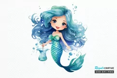 Cute Mermaid Watercolor PNG Clipart Product Image 1
