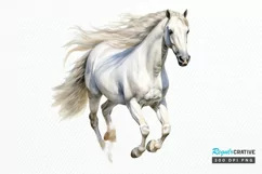 Beautiful White Horse Watercolo PNG Clipart Product Image 1