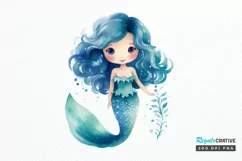 Cute Mermaid Watercolor PNG Clipart Product Image 1