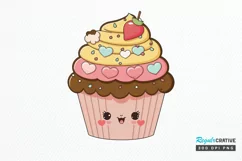 Cute Kawaii Cupcakes Valentine Stickers PNG Clipart Product Image 1