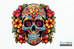 Flower Skull Stained Glass Sublimation PNG Clipart Product Image 1