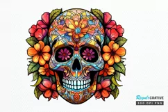 Flower Skull Stained Glass Sublimation PNG Clipart Product Image 1