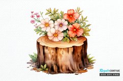 Flower Wooden Stump Watercolor Sublimation PNG Clipart Product Image 1