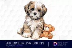 Watercolor Shih Tzu Playing Teddy Bear PNG Clipart Product Image 1