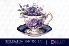 Watercolor Gothic Halloween Tea Time Clipart, PNG Product Image 1