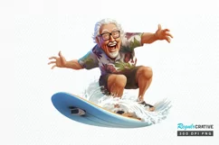 Funny Grandpa Surfing PNG Clipart Product Image 1