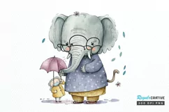 Watercolor Cute Elephant Grandma png clipart Product Image 1