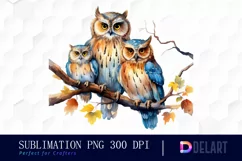 Watercolor Family Of Three Owls Clipart Image Product Image 1