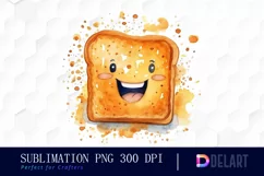 Watercolor Cute Toast Happy Face Clipart, Sublimation Art Product Image 1