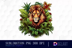 Lion with Jungle Scene Watercolor PNG Clipart Product Image 1