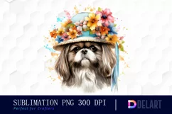 Watercolor Shih Tzu Flower Hat PNG Clipart Product Image 1