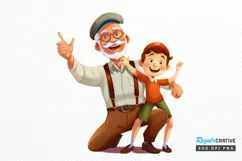 Happy Grandpa and Grandson PNG Clipart Product Image 1