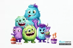 Cute Monsters On Birthday Sublimation PNG Clipart Product Image 1