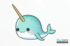 Cute Kawaii Narwhal Sticker PNG Clipart Product Image 1