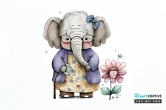 Watercolor Cute Elephant Grandma png clipart Product Image 1