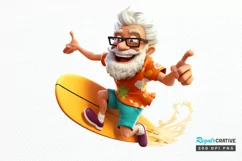 Funny Grandpa Surfing PNG Clipart Product Image 1
