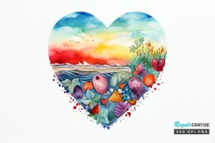 Retro Beach Heart Watercolor PNG Clipart Product Image 1
