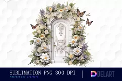Watercolor Spring Front Door Flowers Butterfly PNG Clipart Product Image 1