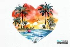 Retro Beach Heart Watercolor PNG Clipart Product Image 1