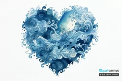 Ocean Heart Watercolor Sublimation PNG Clipart Product Image 1