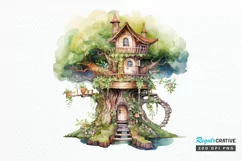 Fairy Tree House Watercolor PNG Clipart Product Image 1