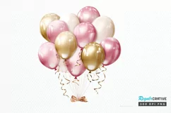 Gold Chrome and Pink Balloons PNG Clipart Product Image 1