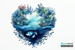 Ocean Heart Watercolor Sublimation PNG Clipart Product Image 1